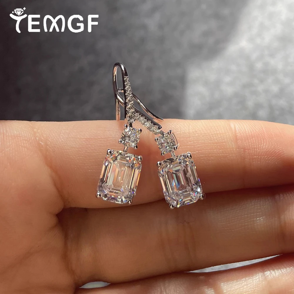 

TEMGF 8*11mm Emerald Cut Moissanite Drop Earrings 925 Sterling Silver Ear Dangle Studs for Women GRA Certified Fine Jewelry Gift