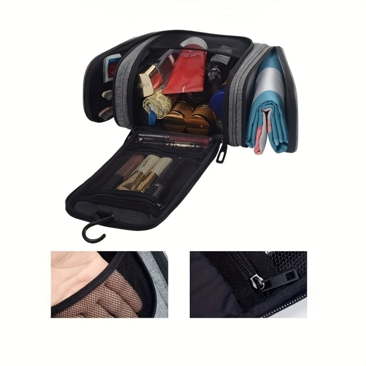 Unisex-adult Polyester Toiletry Bag, Hypoallergenic and Waterproof Multi-functional Large Capacity Hanging Travel Cosmetic Organ