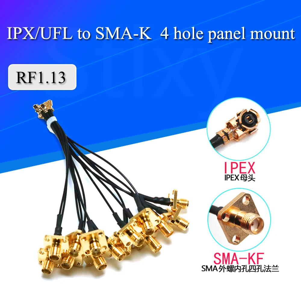 5Pcs U.FL IPX IPEX IPEX1 to RP-SMA / SMA Female 4Hole Flange Panel Mount  RF1.13 Pigtail WIFI Antenna Extension Cable Jumper