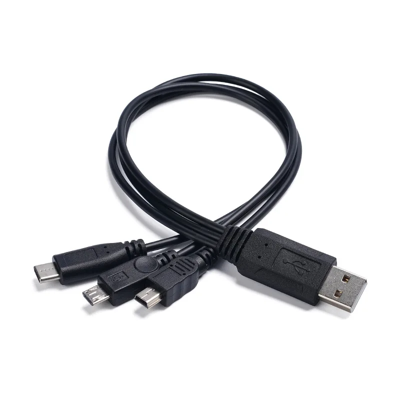 3 in 1 USB A Male Charging Data Cable With Chip Micro USB Type C Mini 5P Multi Function Charger Transfer Cord