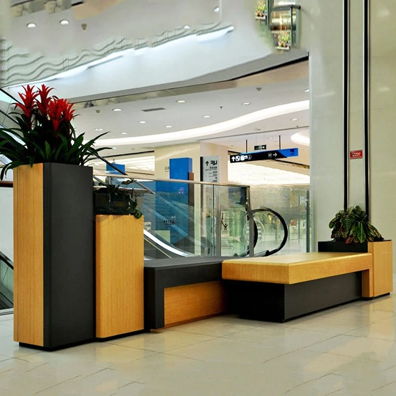 مركز تسوق، أوقات الفراغ، صندوق زهور مربع، مقعد، تجميل وتشن، خارجي، حبوب خشبية مقلدة #3