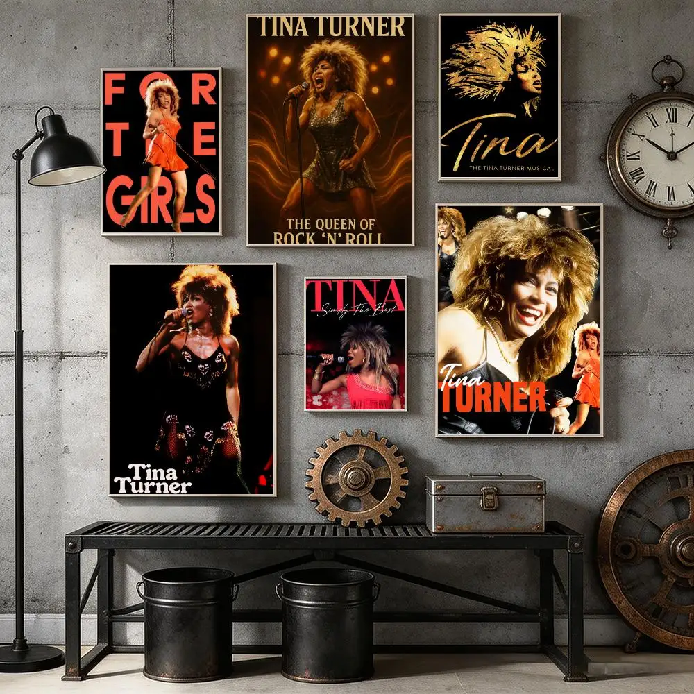 T-Tina Turner Singing Poster Home Bar Wall Art Sticker Waterproof Self-Adhesive Mural for Living Room Bedroom Decor