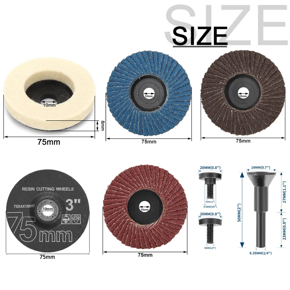 5pcs 3inch 75mm Resin Cut Off Wheel Wool Polishing Wheel Flat Flap Discs With 1pc Mounting Mandrel For Angle Grinder Accessories