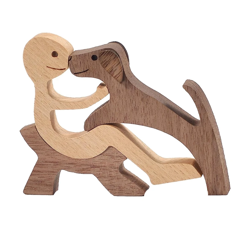 Handmade Wooden Statue, Puppy Wooden Carving Ornaments, Craft Figurine Wood Small For Home,Office,Living Room 14 X 12 X 2Cm