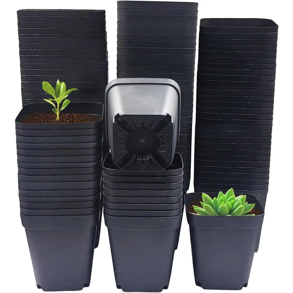 3 Deep Plastic Nursery Pots for Succulents, 120 Count, Seed Starter Pots with Drainage, Black