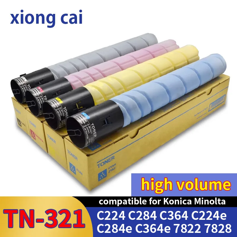 TN-321 TN321 Color Toner Cartridge Compatible For Konica Minolta Bizhub C224 C284 C364 C224e C284e C364e 7822 7828 Powder CMYK