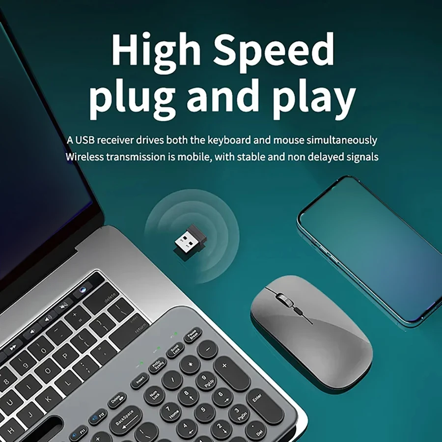 Ergonomic Bluetooth & 2.4G Wireless Keyboard Mouse Set with Phone Holder,Rechargeable 99 Key Typewriter Keyboard