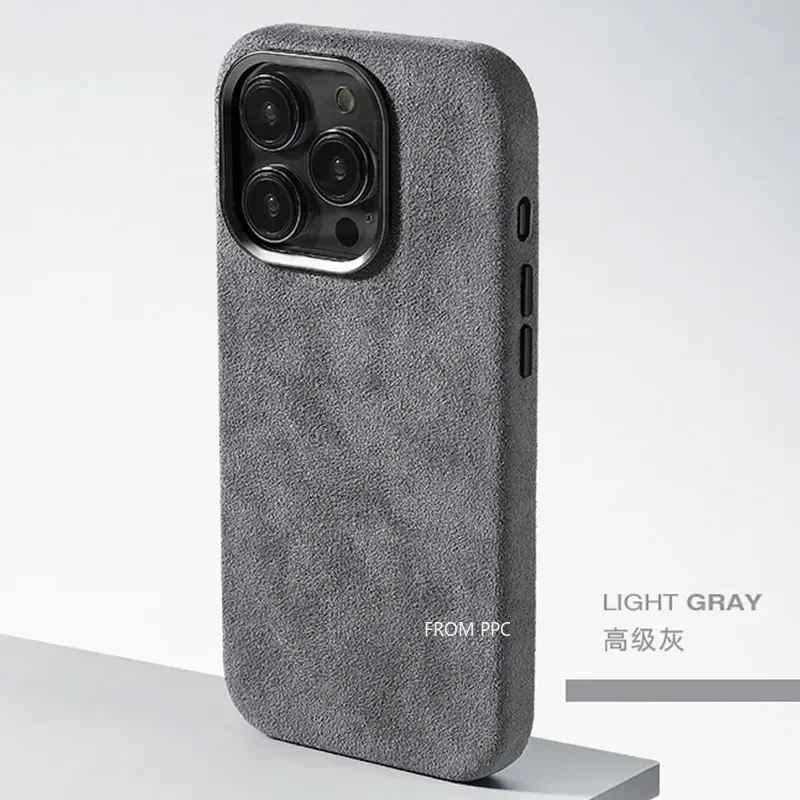 Włoskie etui z klapką i magnetycznym zamknięciem z futerkiem na iPhone 17 16 15 Pro Max, aksamitne etui na telefon, luksusowe etui zamszowe ze skórą samochodową, obudowa Ins Shell — zdjęcie produktu 3