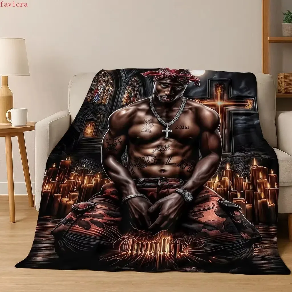 Rappers Art Cartoon Tupac Snoop Dogg Hip Hop Flannel Blanket,Cozy Soft Throw Blanket for Home Bedroom Bed Sofa Cover
