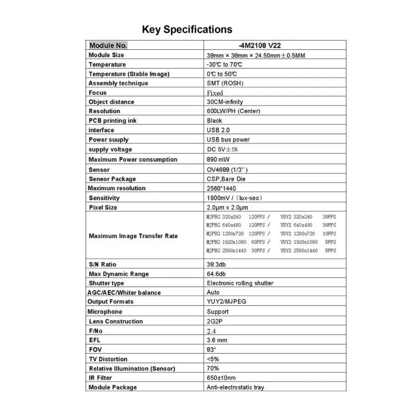 

652F Ov4689 Industrial USB Webcam Camera Lens With 4MP Sensoring and Flexible Mounting Option for Machine