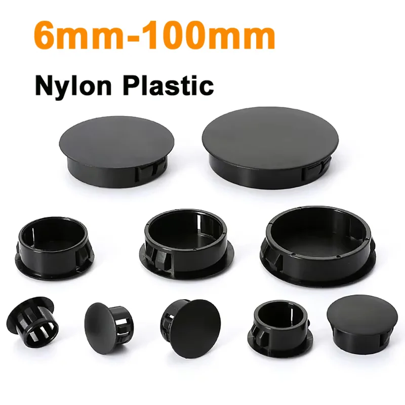 Nylon Hole Plug Snap-on Cover 6mm-100mm Black Round Plastic Blanking End Caps Tube Pipe Inserts Plug Bung