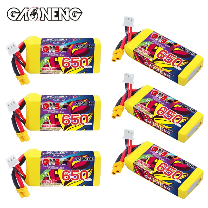 GNB-Batterie Lipo 2S, 650mAh, 7.6V, 160C/320C, avec compte 30, pour mini quadricoptère, importateur FPV, hélicoptère, avion RC, 6 pièces