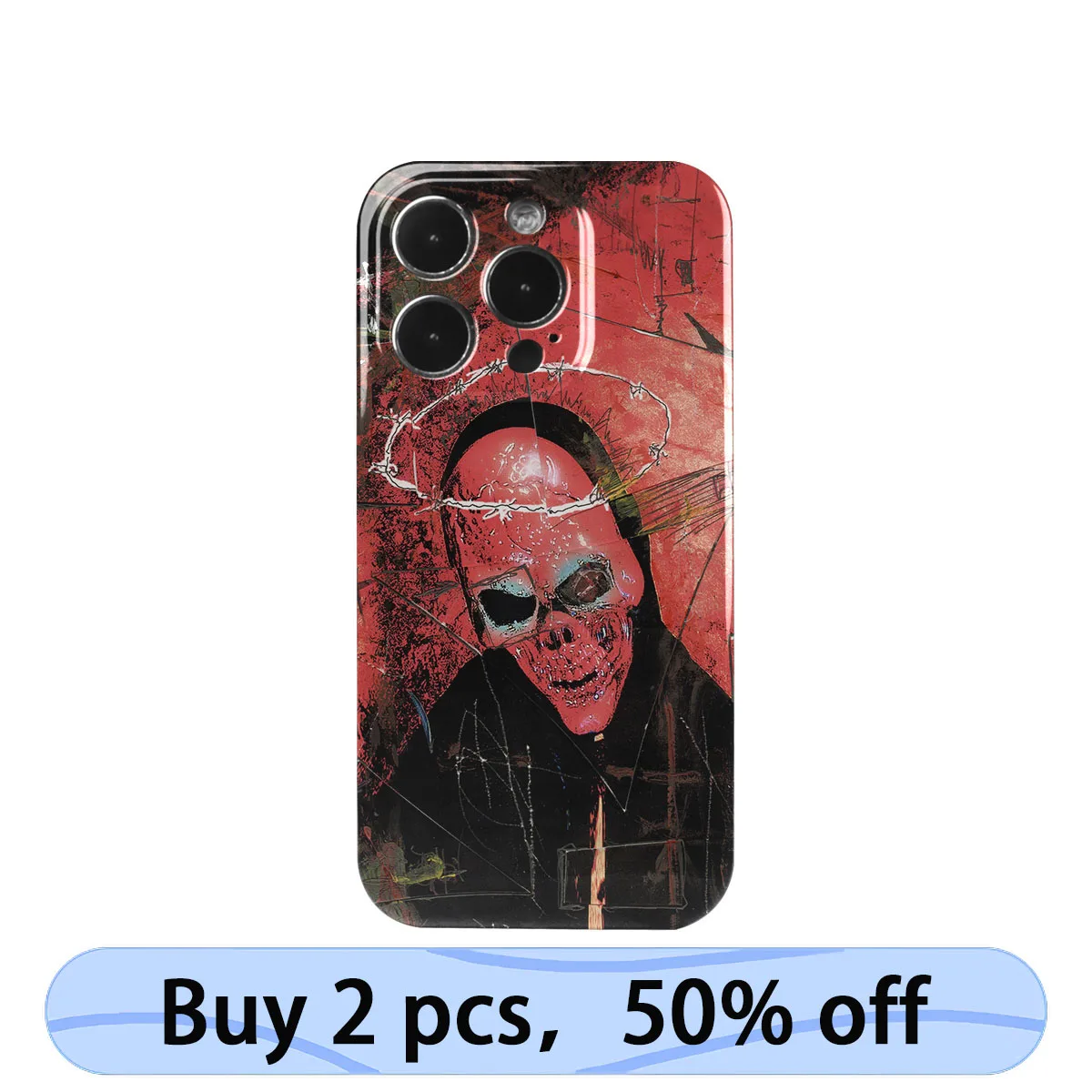 Coque iPhone Art Phone Case Skeleton Devil Oil Painting Rock & Roll Cover for iPhone 15 14 13 12 11 Pro Max Plus IMD 2 in 1