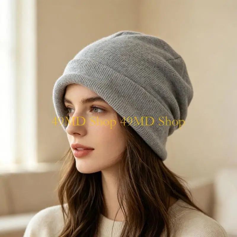 49MD Smooth Lined Cold Weather Brimless Hat for Women and Men, Acrylic Turned-Up Cap for Daily Travel and Outdoor Walks Outside