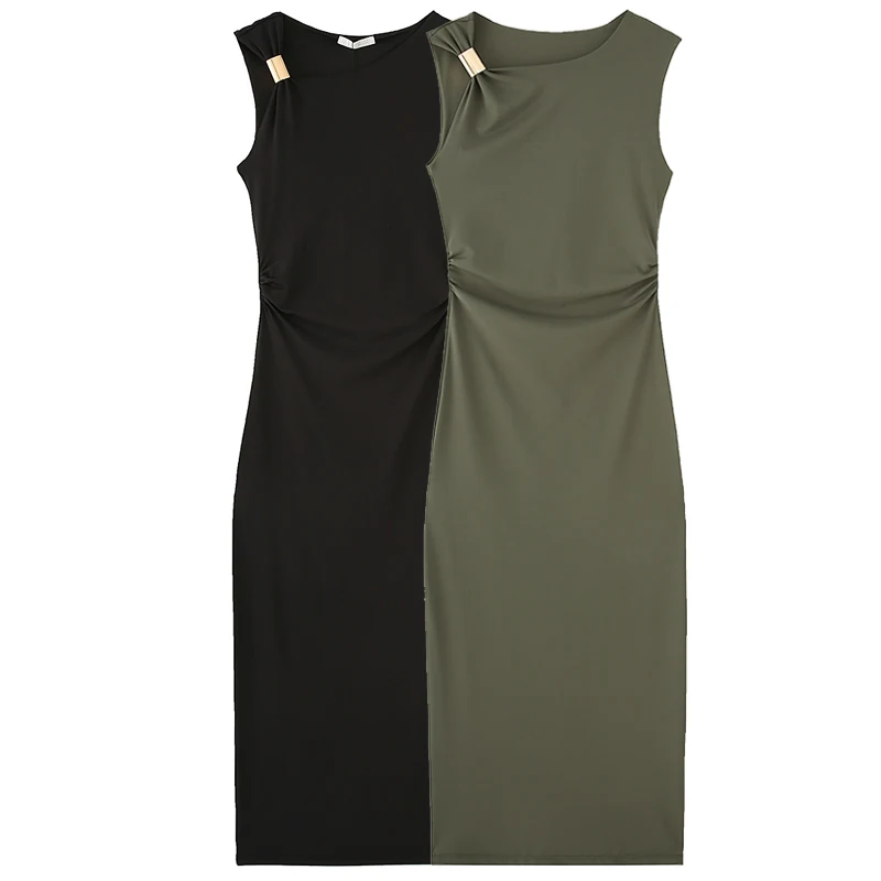 HXAO Womens Ruffled Bodycon Dresses 그린 블랙 드레스 여름 여성 섹시한 민소매 롱 드레스 비대칭 코르셋 Vestidos 066