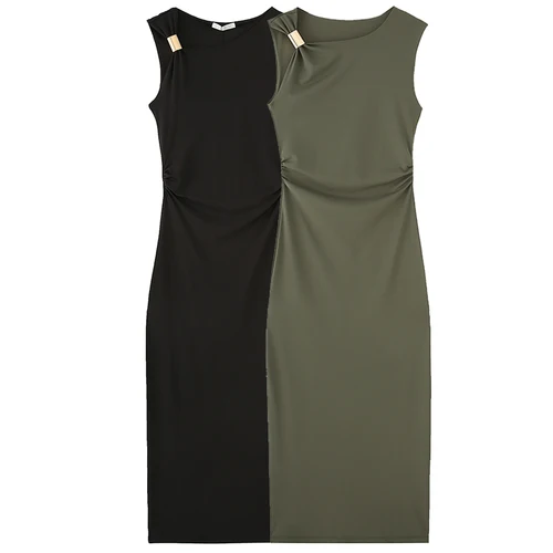 Imagen 2 del producto HXAO, Vestidos ceñidos con volantes para mujer, vestido verde y negro, Vestidos largos sexis sin mangas para mujer, Vestidos con corsé asimétrico 066