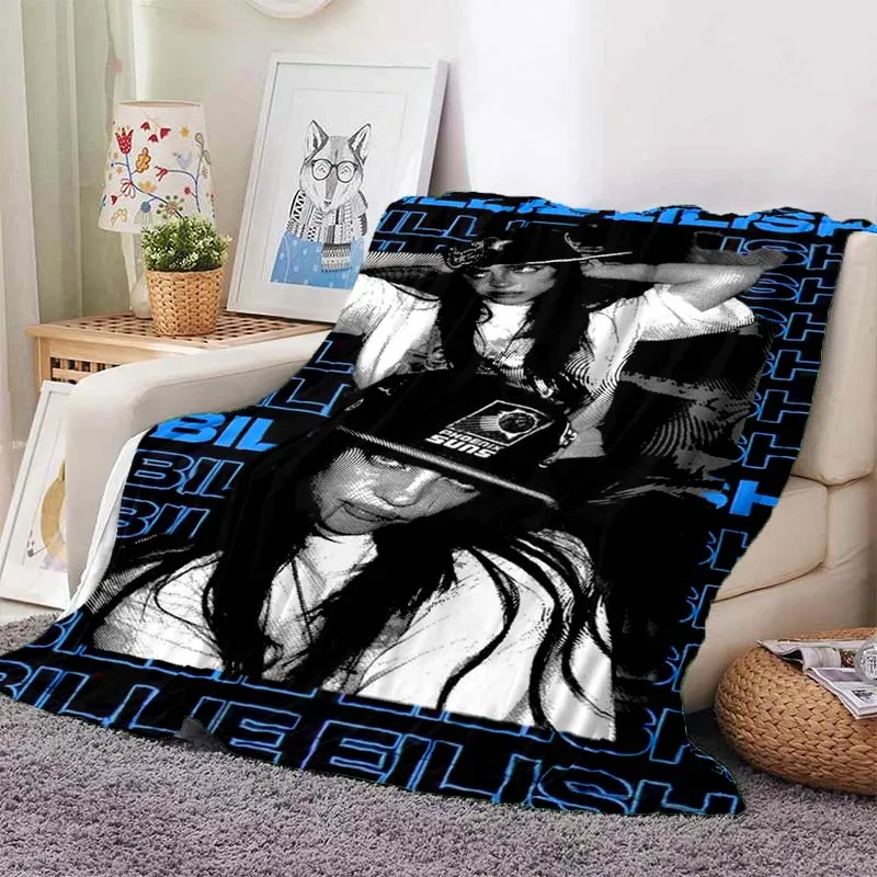 Billie Eilish Music Album Art Print Flannel Blanket Ultra Soft Warm Throw For Bedroom Sofa Living Room Indoor Home Decor Gift