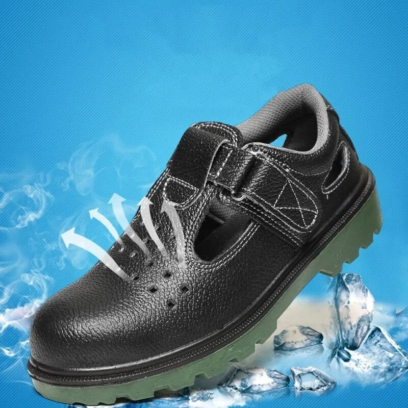 men's casual breathable steel toe caps work safety shoes summer soft leather worker tooling sandals security boots protection