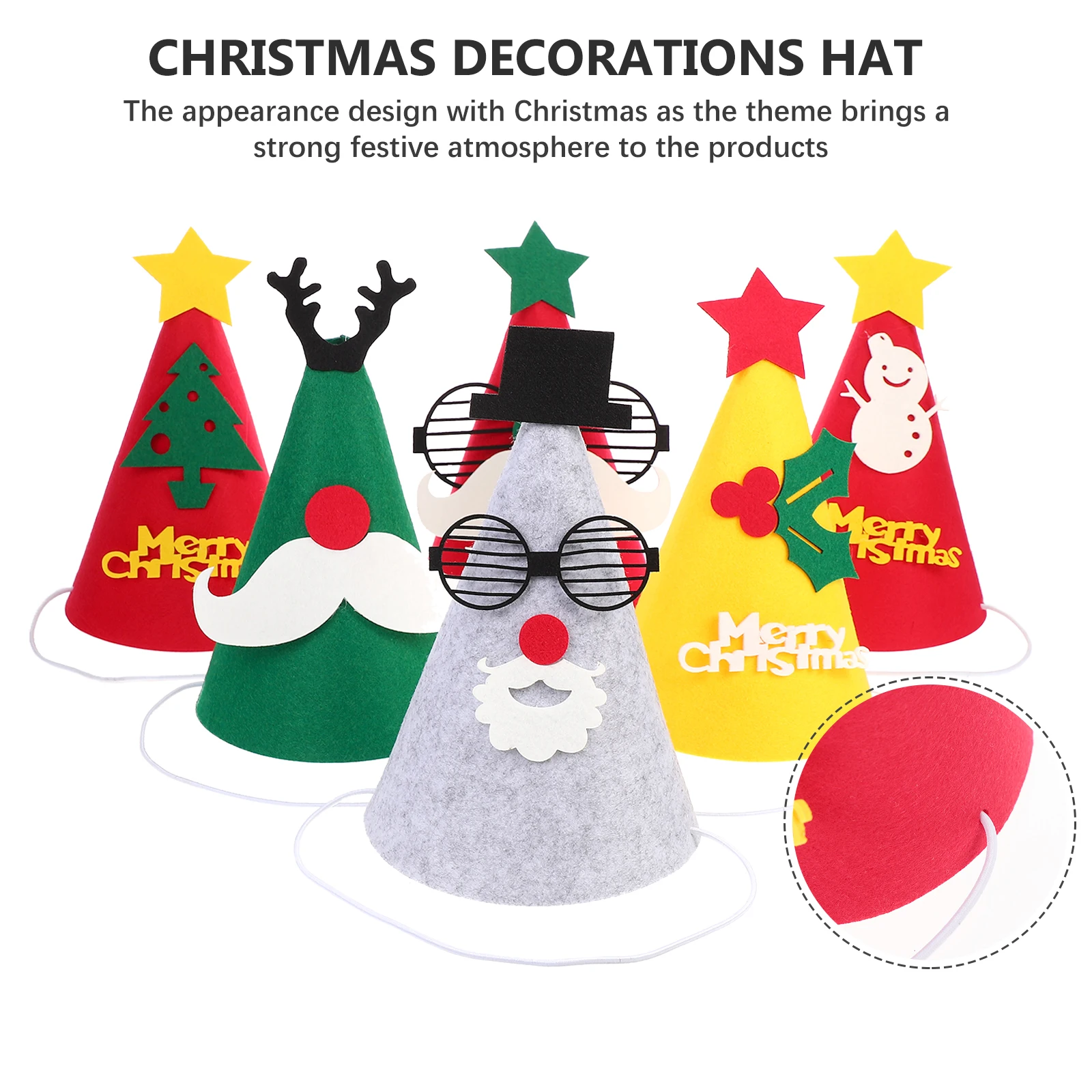 

Felt Christmas Hats for Kids Home Decoration Reusable Cone Santa Hat Party Supplies Mini Felt nament Cartoon Xmas Gift
