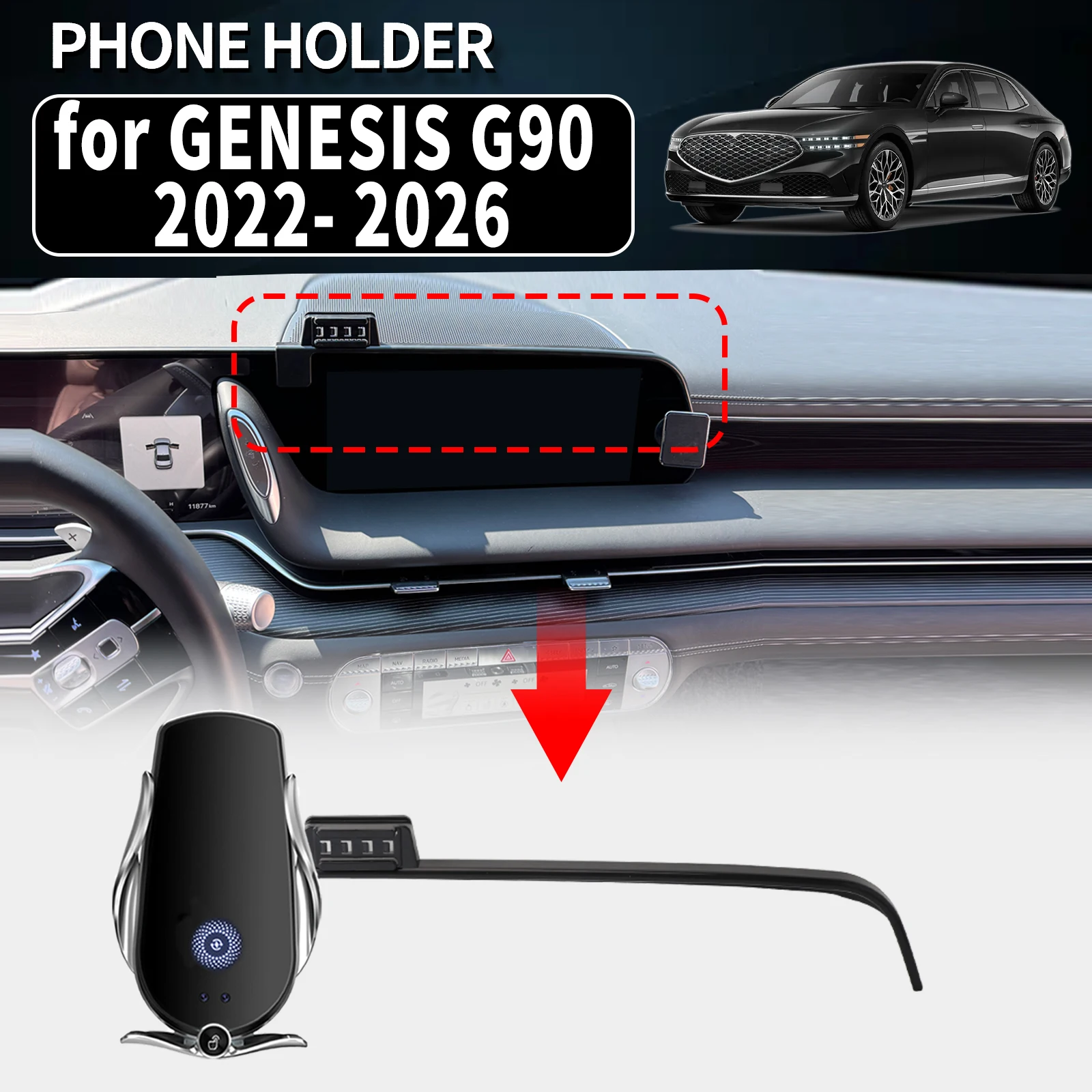

for GENESIS G90 2022 2023 2024 2025 2026 Vehicle-Specific Phone Holder Mount Car GPS Stand Easy Fix Auto Accessories