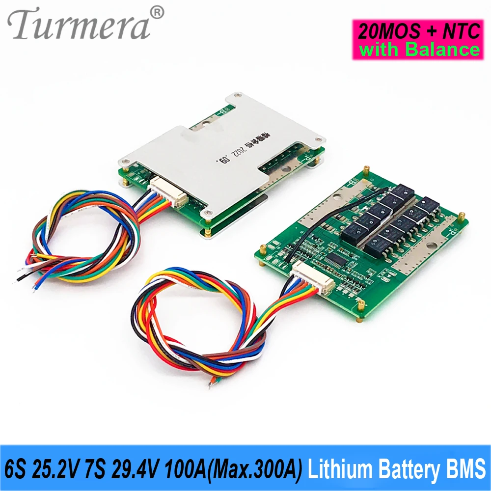 

Turmera 6S 24V 7S 29.4V 100A Max. 300A Balance BMS Lithium Battery Board with NTC for Electric Bike and E-Scooter Batteries Use