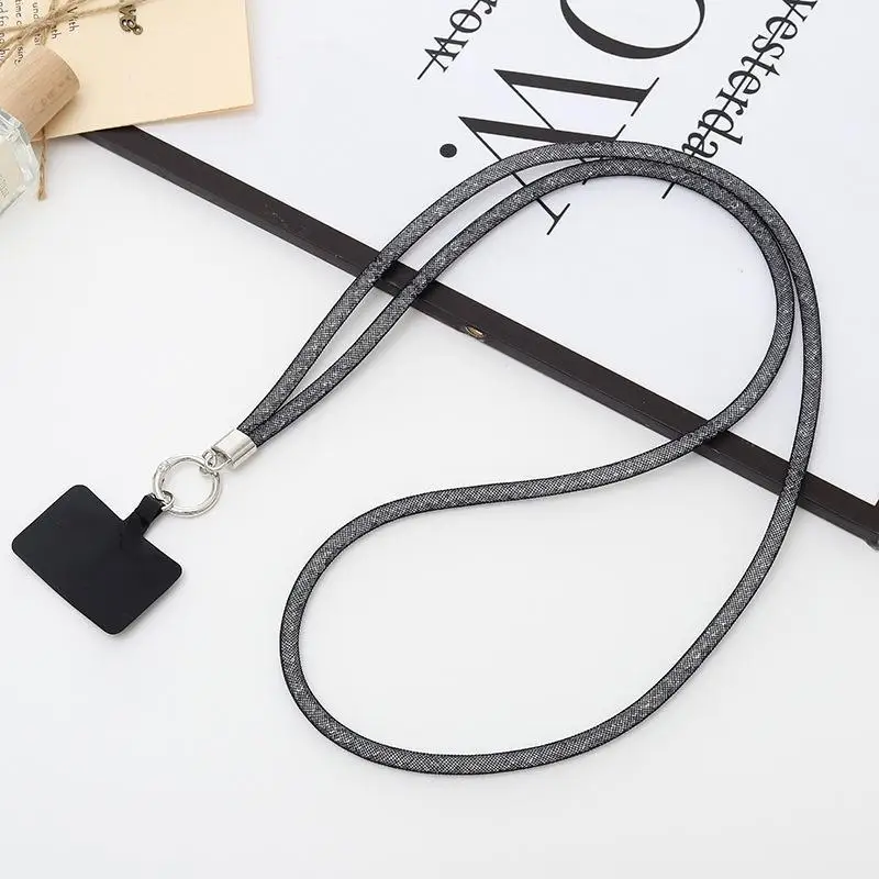 حبل هاتف ماسي فاخر - حبل معلق مضاد للضياع من حجر الراين الكريستالي، سلسلة حزام كروس طويلة لهاتف iPhone وXiaomi