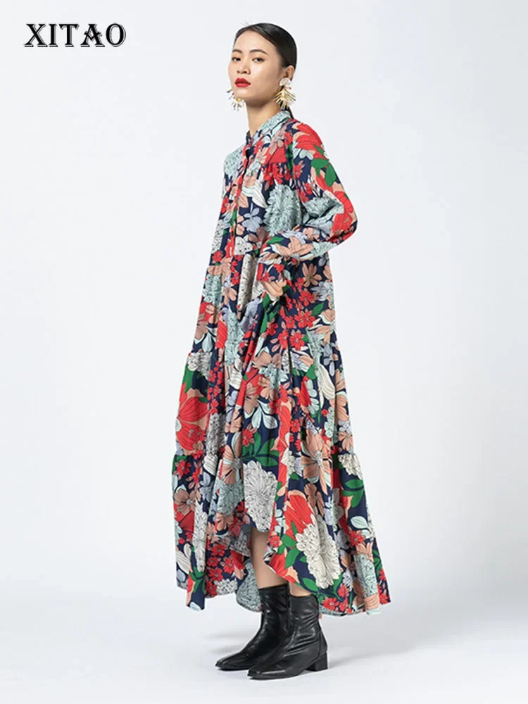 

XITAO Vintage Floral Print Maxi Dresses for Women Long Sleeve Minority Woman Dress Fashion Trend Autumn XJ5331