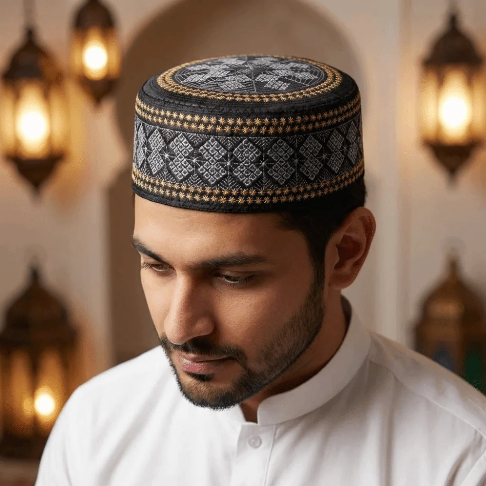 

Turban Hats Ethnic Style Islam Flat Cap Breathable Round Embroider Bonnet Beanie Thin Comfortable Muslim Caps Ethnic Male