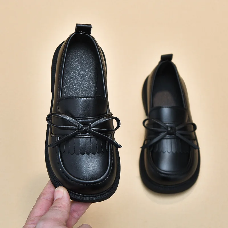 

2026 Kids Leather Shoe Causal Versatile Black School Girl Shoes Fashion Spring Autumn Non-slip Children Princess Loafers