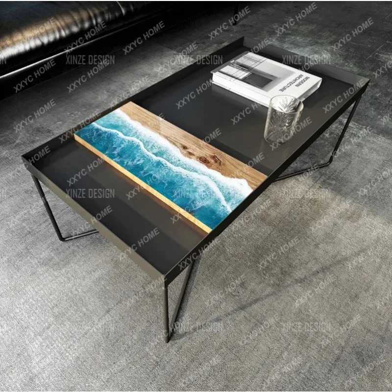 Creative art dining table epoxy resin river solid wood splicing creative resin ocean coffee table
