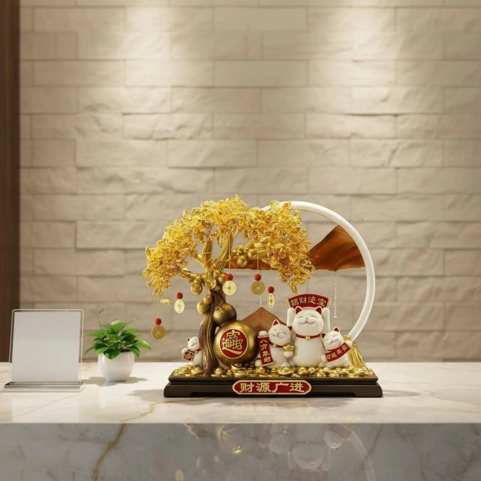 

Maneki Neko Statue Opening Gift Fortunate Feline Figure Figurine Currency Tree Statue Feng Shui House Decoration Ornate Design