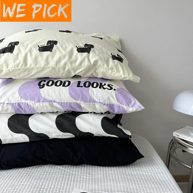 WEPICK 1/2PCS Pure Cotton Printed Pillowcase Modern Minimalist Bedroom Matching 48X74cm Universal for Home Dormitory Use