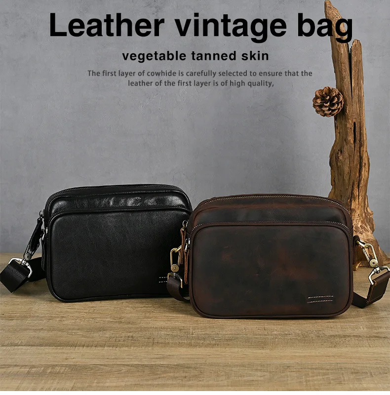 Genuine Cowhide Leather Men Small Messenger Bag Simple Style Crossbody Bags for Male Fashion Shoulder Bag New Brand Designer