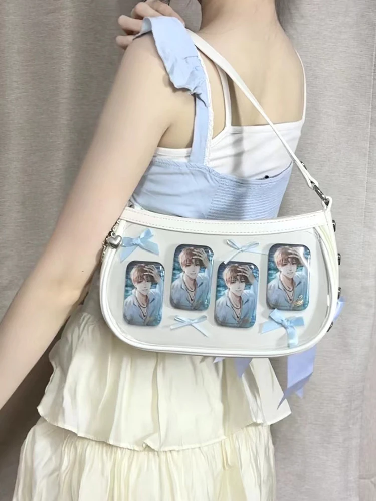 Lolita Shoulder Bags Love Shape Ribbon Bowknot Itabag Japanese Transparent Bolso Leisure Chain Crossbody Bags Women's Ita Bag