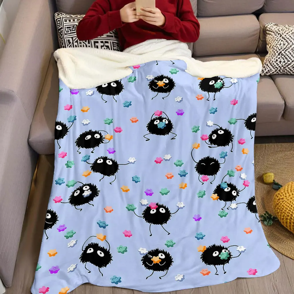 Soot Sprite Flannel Blanket Warm Soft Halloween Christmas Decorative Couch Warm Cozy All-Season Gift