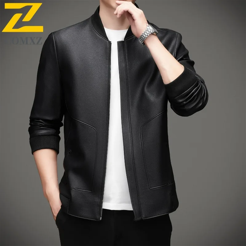 Herbst Neue Lederjacke Männer 2025, Mode, Klassisch, Dünn, Weich, Abnehmbare Kapuze, Ledermantel, Business Casual, Leichte Oberbekleidung