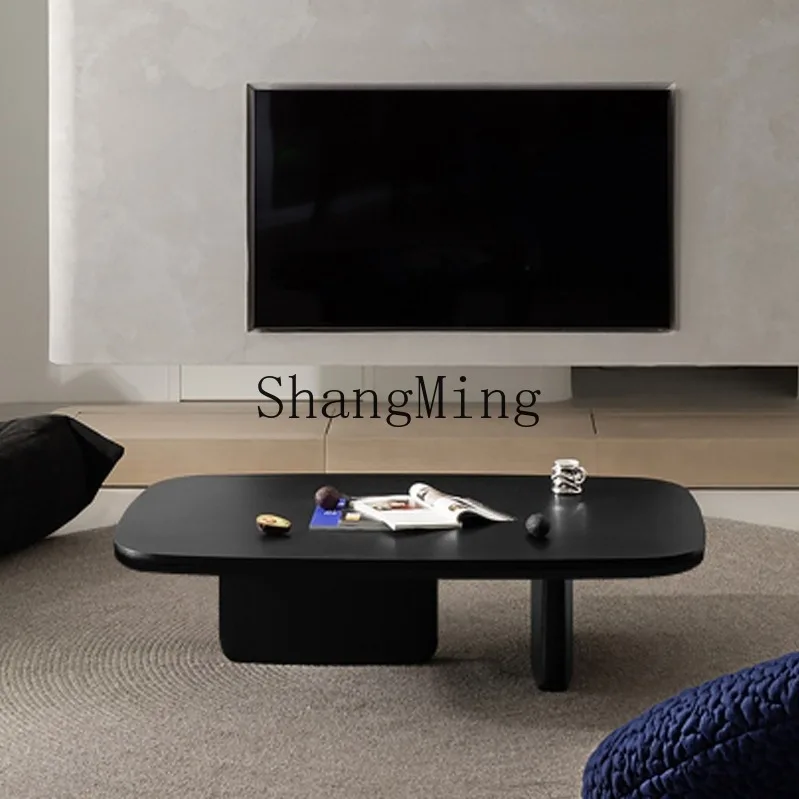 FG good-looking Wabi-Sabi Style Black Solid Wood Coffee Table Simple Luxury Living Room Natural Wood Tea Table Wooden Tea Desk