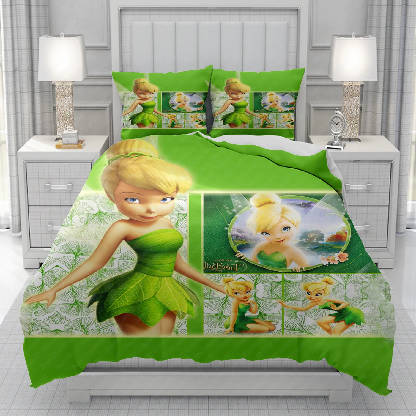 Tinkerbell-funda nórdica de princesa para hombre, mujer y niño, juego de cama con estampado de dibujos animados de Disney, edredón suave y cómodo