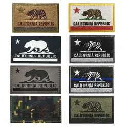 California Republic Flag Reflective Patches Embroidered Patch Decorative Blue Line Glow In Dark Chevron For Clothing Backpack