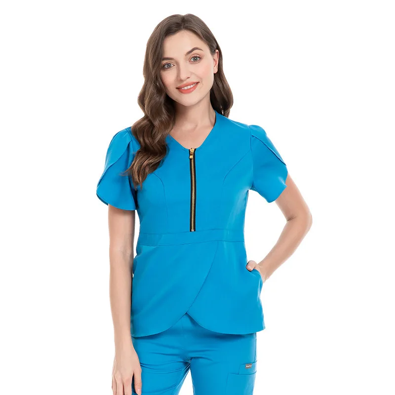 Wholesales Women Wear Stylish Scrub Sets Hospital Work Suits Tops Pant Solid Color Unisex Operating Uniform Nurses Accessories