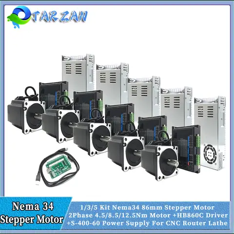 1-5 축 Nema34 스테퍼 모터 드라이브 400W 전원 공급 장치 컨트롤러 키트 CNC 조각 기계용 4.5/8.5/12NM 86mm 2PH 6A 및 Mach3