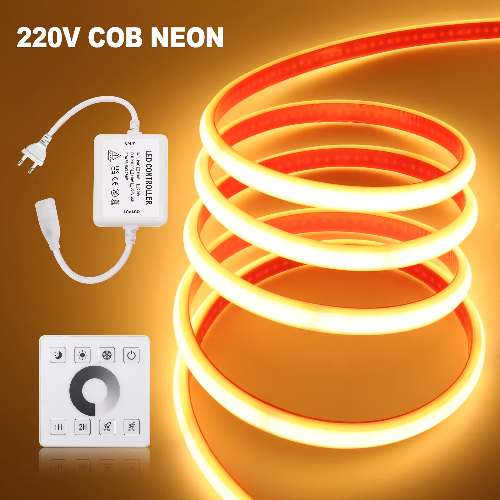 Self Adhesive COB LED Neon Strip Light WIFI/Bluetooth/Touch with 23key Remote 220V 240LED IP67 Linear Lighting IC Silicone Rope