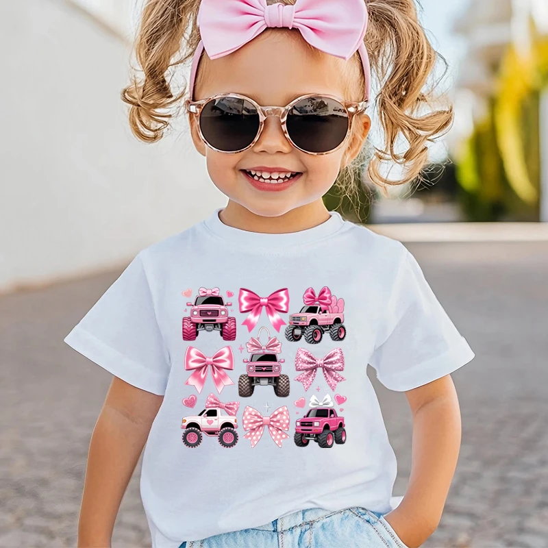 Truck Coquette Bow T Shirt Girls Like Monster Trucks Too Graphic T Shirts Monster Trucks Coquette Monster Truck Girls T-Shirt
