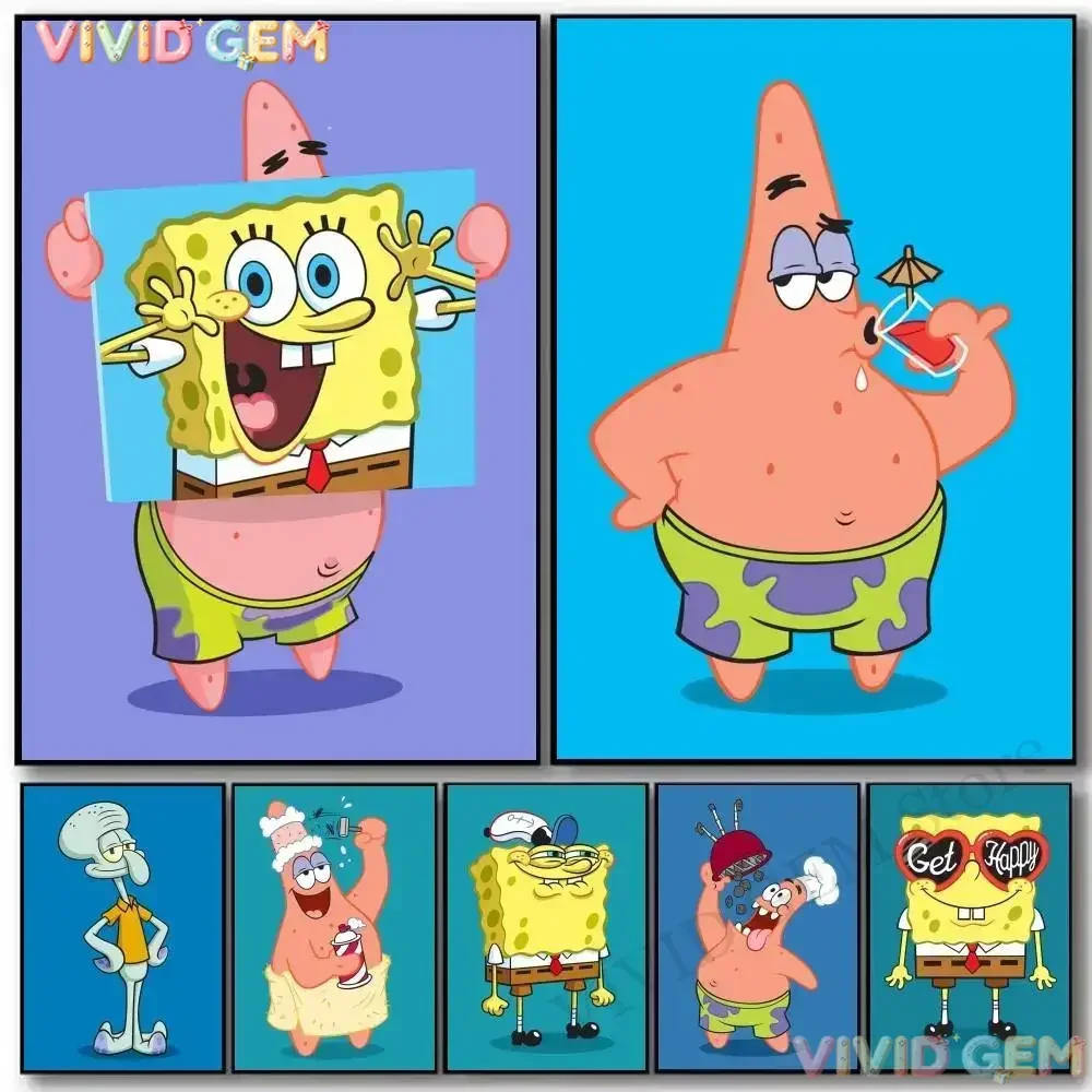 VIVID GEM Anime S-SpongeBob S-SquarePants Poster Art With Prints Home Bedroom Living Room Decoration Gift