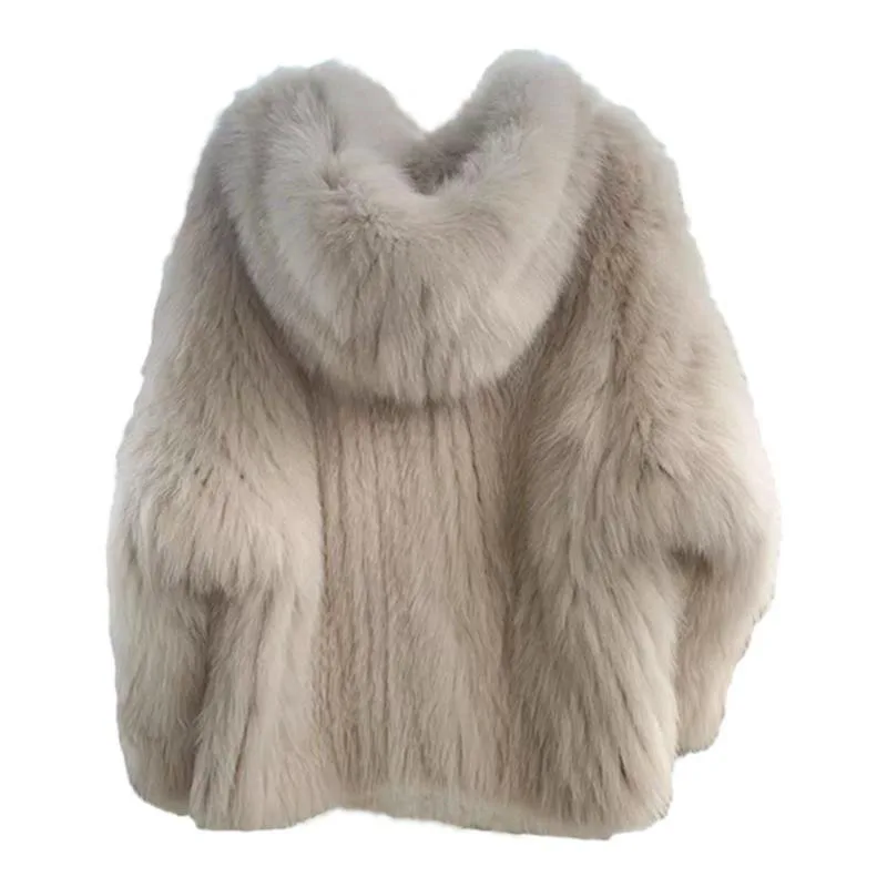 Chinese Fur  Encryption Double-Sided Woven Natural LUCKY Fox beizru Fur Coat Women\'s Hooded Big White Bear Young Furry Coat