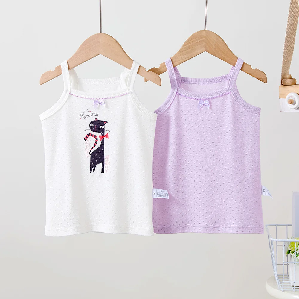 2pcs/lot Girls Tank Tops Boneless Mesh Underwear for Kids Breathable Children Camisoles Teenager Home Bottom Baby Crop Tops