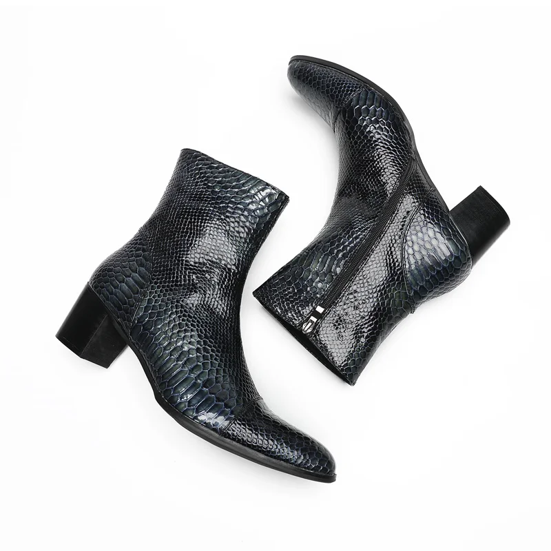 Frühling und Herbst Spitze High-Heel-Stiefel für Herren Großbritannien Oberschichtleder Schnürstiefel mit Nieten Serpentinen Show Office Herrenschuhe – Detail 11