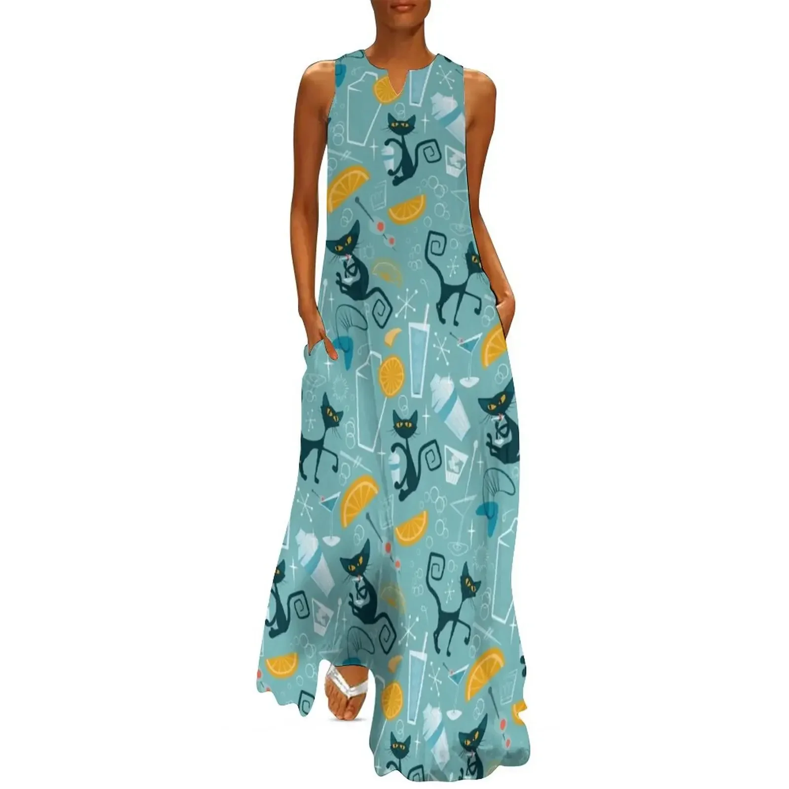 

Mid century modern atomic style cats and cocktails Long Dress sexy short dresses daring Dress for girls long dress women