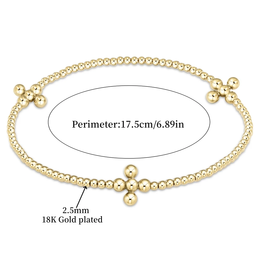 Vlen المسيحية أساور مجوهرات 18 K مطلية بالذهب سوار المرأة الصليب مجوهرات مقاوم للماء الخرز Pulseras De Mujer #3