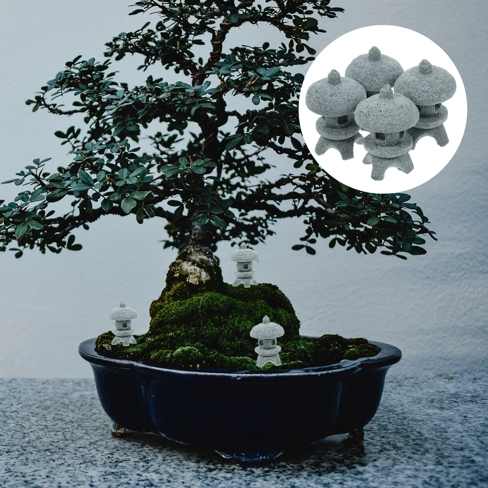 

4 Pcs Mini Pavilion Statue Bonsai Decoration Solar Lights Garden naments Landscape Pagoda Tiny Model Gardening Sandstone